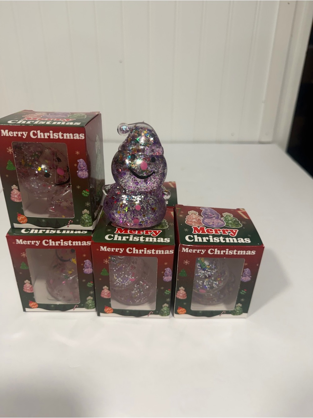 Purple Glitter Snowman Plush Figurine for Kids - Merry Christmas